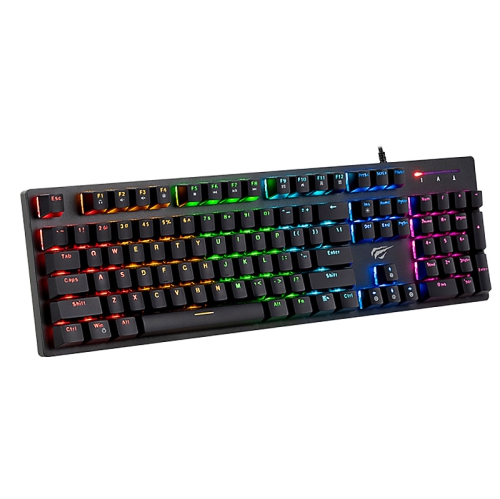 Havit KB858L Wired RGB Professional Mechanical Blue switch, Adjustable Backlit style, All-metal plate 104 keys gaming Keyboard_Black