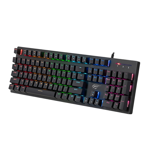 Havit KB858L Wired RGB Professional Mechanical Blue switch, Adjustable Backlit style, All-metal plate 104 keys gaming Keyboard_Black
