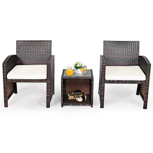 Costway 3PCS Patio Rattan Wicker Furniture Cushion Sofa Coffee Table