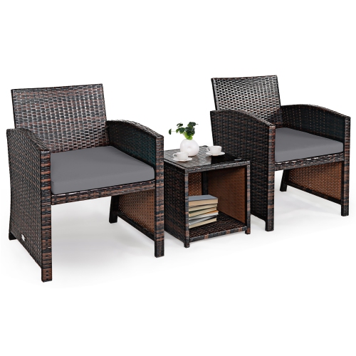 Costway 3PCS Patio Rattan Wicker Furniture Cushion Sofa Coffee Table