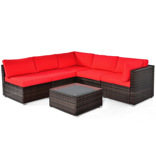 Costway 6PCS Patio Rattan Furniture Set Cushioned Sofa Coffee Table Garden