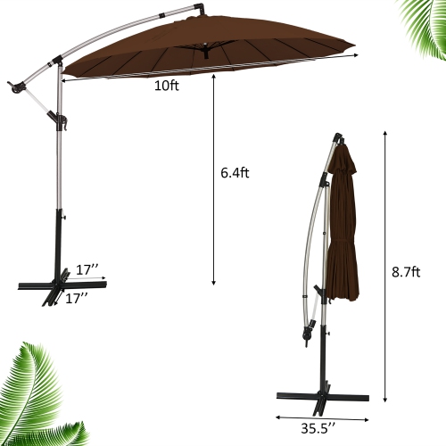 Costway 10ft Patio Offset Umbrella W/ Crank and Cross Base Aluminum