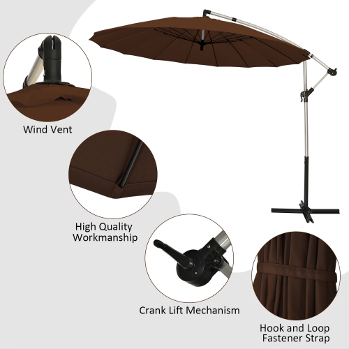 Costway 10ft Patio Offset Umbrella W/ Crank and Cross Base Aluminum