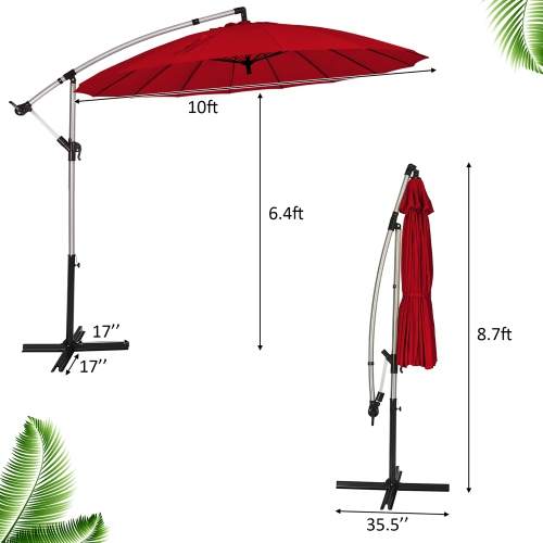Costway 10ft Patio Offset Umbrella W/ Crank and Cross Base Aluminum