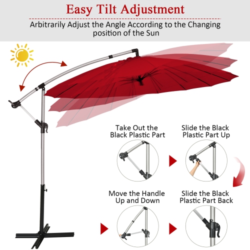 Costway 10ft Patio Offset Umbrella W/ Crank and Cross Base Aluminum