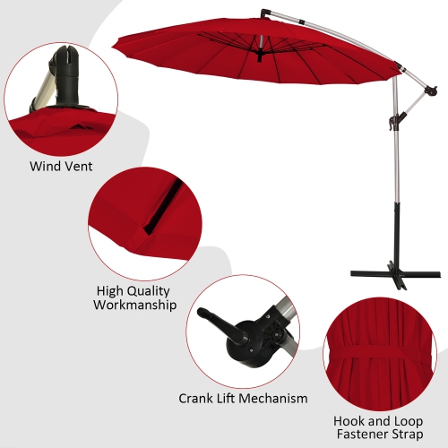 Costway 10ft Patio Offset Umbrella W/ Crank and Cross Base Aluminum
