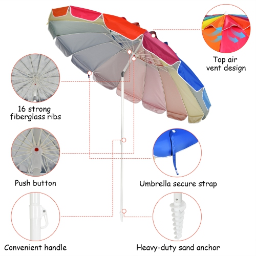 Costway 8 FT Beach Umbrella Outdoor Tilt Sunshade Sand Anchor W/Carry Bag