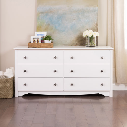 Prepac Monterey Transitional 6-Drawer Dresser - White