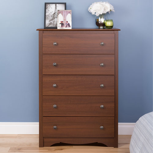 Prepac Monterey Transitional 5-Drawer Chest Of Drawers - Cherry