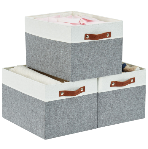 DECOMOMO  Collapsible Storage Bin [3-Pack] Sturdy Cationic Fabric Basket W/handles for Organizing Shelf Nursery Home Closet |15 X 11 X 9.8"