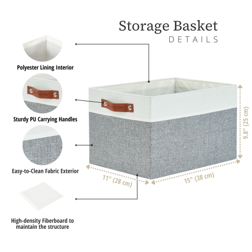 DECOMOMO Collapsible Storage Bin [3-Pack] Sturdy Cationic Fabric Basket W/Handles for Organizing Shelf Nursery Home Closet |15 x 11 x 9.8"