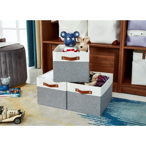 DECOMOMO Collapsible Storage Bin [3-Pack] Sturdy Cationic Fabric Basket W/Handles for Organizing Shelf Nursery Home Closet |15 x 11 x 9.8"
