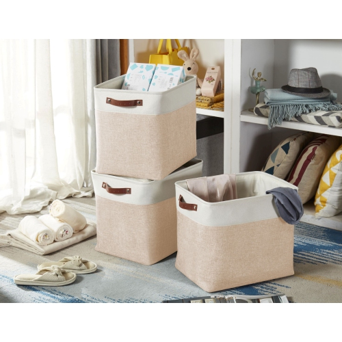 DECOMOMO Fordable Storage Bin - Collapsible Sturdy Cationic Fabric Basket W/Handles for Organizing Shelf Nursery Home Closet |17(L) x 13(W) x 15(H)”