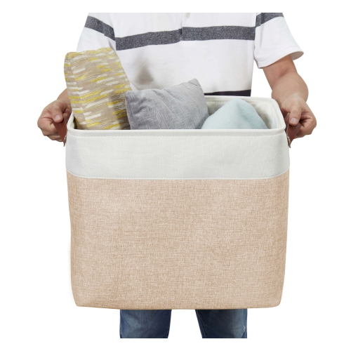 DECOMOMO Fordable Storage Bin - Collapsible Sturdy Cationic Fabric Basket W/Handles for Organizing Shelf Nursery Home Closet |17(L) x 13(W) x 15(H)”