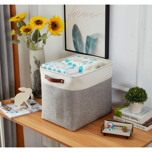 Bac de rangement ordonné DECOMOMO – Panier en tissu robuste et repliable avec poignées pour organiser la chambre de bébé |17 x 13 (L) x 15 (H) po |