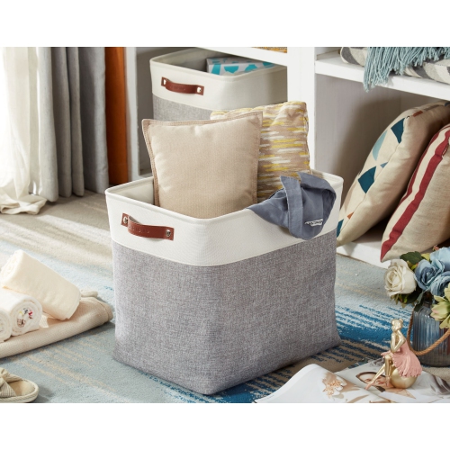 Bac de rangement ordonné DECOMOMO – Panier en tissu robuste et repliable avec poignées pour organiser la chambre de bébé |17 x 13 (L) x 15 (H) po |