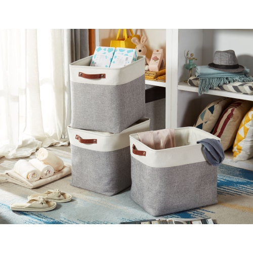 Bac de rangement ordonné DECOMOMO – Panier en tissu robuste et repliable avec poignées pour organiser la chambre de bébé |17 x 13 (L) x 15 (H) po |