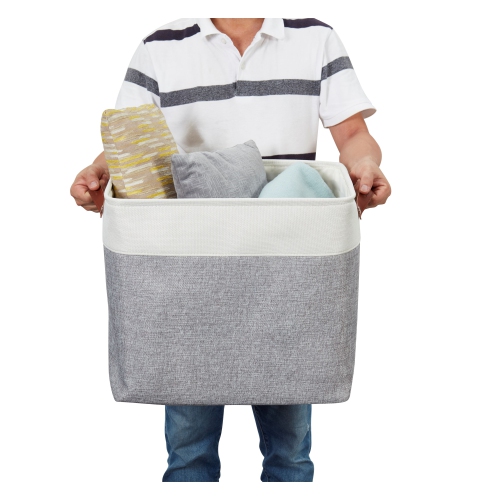 Bac de rangement ordonné DECOMOMO – Panier en tissu robuste et repliable avec poignées pour organiser la chambre de bébé |17 x 13 (L) x 15 (H) po |