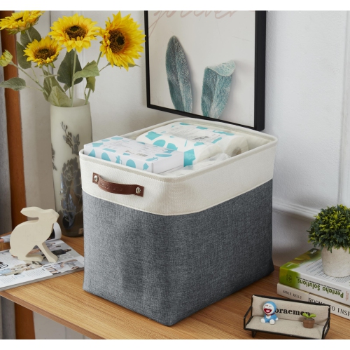 Bac de rangement ordonné DECOMOMO – Panier en tissu robuste et repliable avec poignées pour organiser la chambre de bébé |17 x 13 (L) x 15 (H) po |