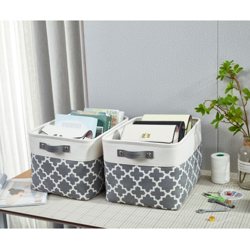 DECOMOMO Fordable Storage Bin - Collapsible Sturdy Cationic Fabric Basket W/Handles for Organizing Shelf Nursery Home Closet |15 x 11 x 9.5" |3 Packs