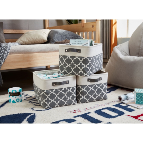 DECOMOMO Fordable Storage Bin - Collapsible Sturdy Cationic Fabric Basket W/Handles for Organizing Shelf Nursery Home Closet |15 x 11 x 9.5" |3 Packs