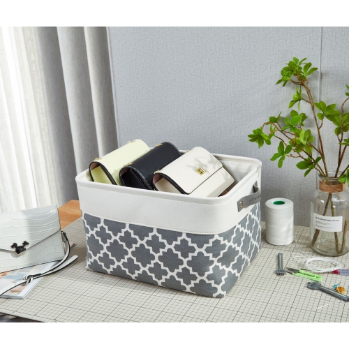 DECOMOMO Fordable Storage Bin - Collapsible Sturdy Cationic Fabric Basket W/Handles for Organizing Shelf Nursery Home Closet |15 x 11 x 9.5" |3 Packs