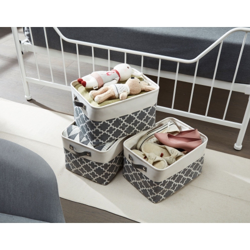 DECOMOMO Fordable Storage Bin - Collapsible Sturdy Cationic Fabric Basket W/Handles for Organizing Shelf Nursery Home Closet |15 x 11 x 9.5" |3 Packs
