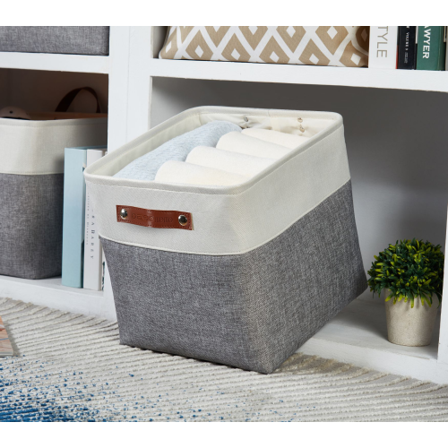 DECOMOMO Foldable Storage Bin With Label Holders - Collapsible Sturdy Cationic Fabric Basket W/Handles for Organizing Shelf Nursery Home Closet | 12