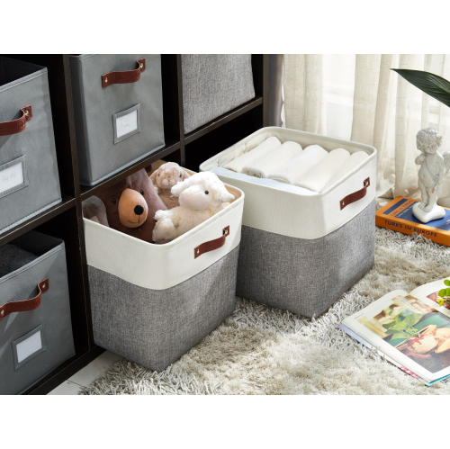 DECOMOMO Foldable Storage Bin With Label Holders - Collapsible Sturdy Cationic Fabric Basket W/Handles for Organizing Shelf Nursery Home Closet | 12