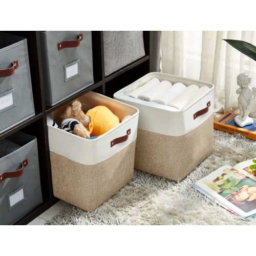 DECOMOMO Fordable Storage Bin - Collapsible Sturdy Cationic Fabric Basket W/Handles for Organizing Shelf Nursery Home Closet |13 x 13 x 13" |4 Packs