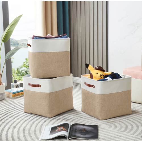 DECOMOMO Fordable Storage Bin - Collapsible Sturdy Cationic Fabric Basket W/Handles for Organizing Shelf Nursery Home Closet |13 x 13 x 13" |4 Packs