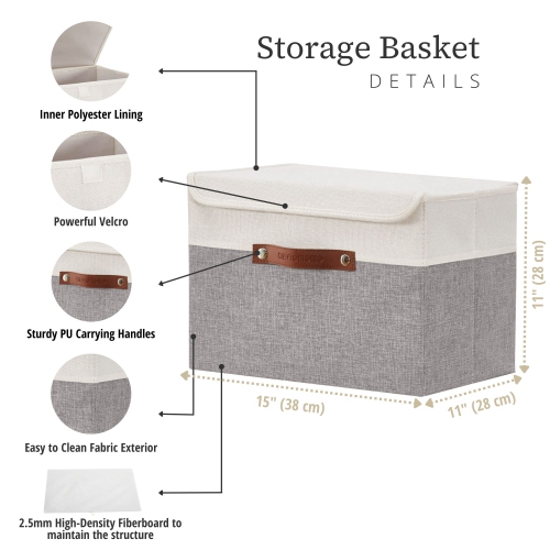 DECOMOMO Collapsible Storage Bin with Lid [3-Pack] Sturdy Cationic Fabric Basket W/Handles for Organizing Shelf Nursery Home Closet |15 x 11 x 11"