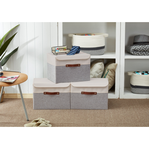 DECOMOMO Collapsible Storage Bin with Lid [3-Pack] Sturdy Cationic Fabric Basket W/Handles for Organizing Shelf Nursery Home Closet |15 x 11 x 11"