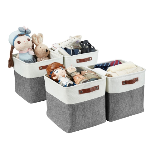 DECOMOMO  Fordable Storage Bin With Label Holders - Collapsible Sturdy Cationic Fabric Basket W/handles for Organizing Shelf Nursery Home Closet | 11 X 11 X 11" |4 Pack