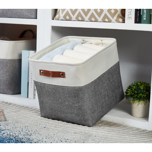 DECOMOMO Foldable Storage Bin With Label Holders - Collapsible Sturdy Cationic Fabric Basket W/Handles for Organizing Shelf Nursery Home Closet | 11