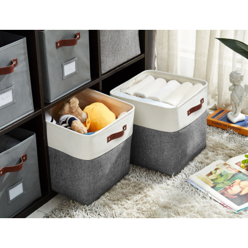 DECOMOMO Foldable Storage Bin With Label Holders - Collapsible Sturdy Cationic Fabric Basket W/Handles for Organizing Shelf Nursery Home Closet | 11