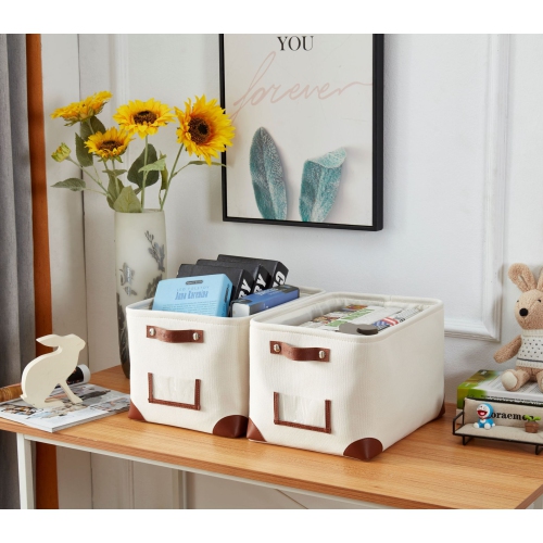 DECOMOMO Fordable Storage Bin With Label Holders - Collapsible Sturdy Cationic Fabric Basket W/Handles for Organizing Shelf Nursery Home Closet |15 x