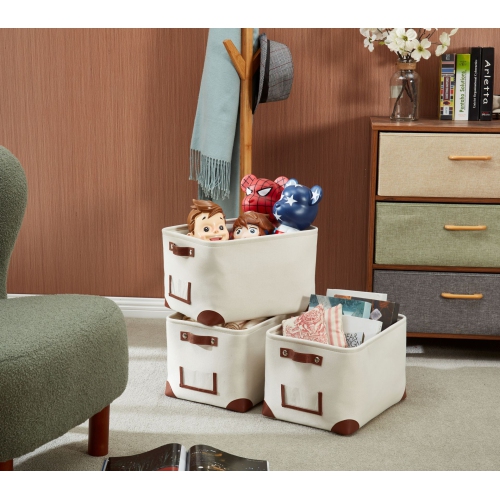 DECOMOMO Fordable Storage Bin With Label Holders - Collapsible Sturdy Cationic Fabric Basket W/Handles for Organizing Shelf Nursery Home Closet |15 x