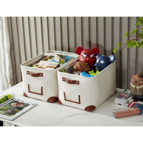 DECOMOMO Fordable Storage Bin With Label Holders - Collapsible Sturdy Cationic Fabric Basket W/Handles for Organizing Shelf Nursery Home Closet |15 x