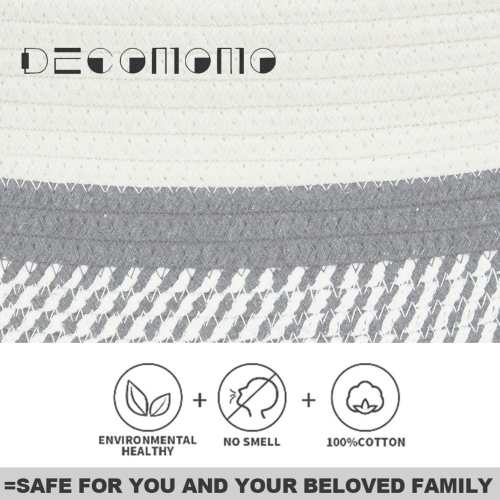 DECOMOMO Cotton Rope Baskets Woven Foldable Storage Bin with Handles | 15”(L) x 11” x 10” (H) | 3 Pack