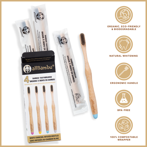 allBambu Bamboo Charcoal Toothbrush 4 Pack