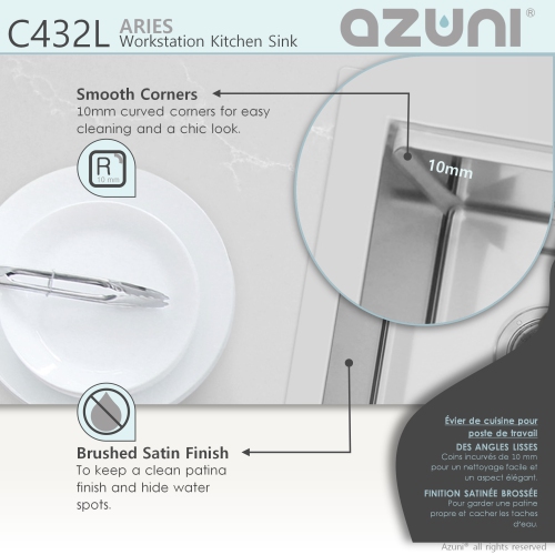 AZUNI 30”L x 20.5”W Top mount double Bowl Stainless Steel Ledge Workstation Kitchen Sink