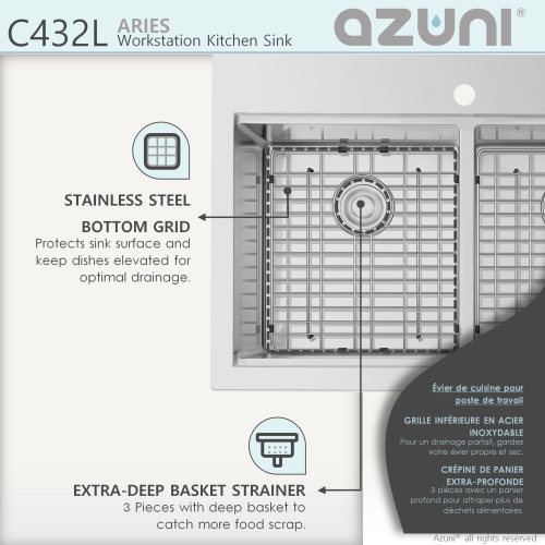 AZUNI 30”L x 20.5”W Top mount double Bowl Stainless Steel Ledge Workstation Kitchen Sink