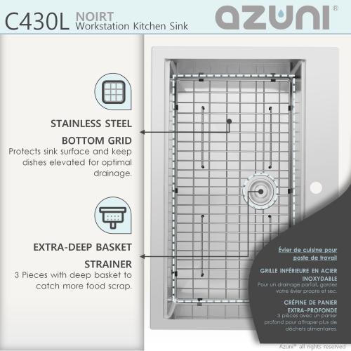 AZUNI 30”L x 20.5”W Top mount Single Bowl Stainless Steel Ledge Workstation Kitchen Sink