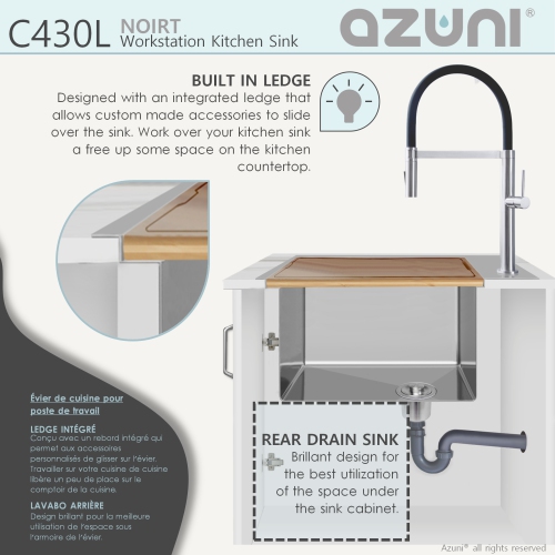 AZUNI 30”L x 20.5”W Top mount Single Bowl Stainless Steel Ledge Workstation Kitchen Sink