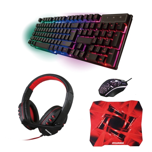 Sylvania 4-in-1 Gaming Kit with Keyboard, Headset, Mouse and Mouse Pad - Black