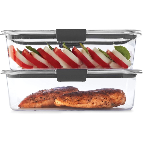 RUBBERMAID  2108407 Leak-Proof Brilliance Food Storage Set | 9.6 Cup Plastic Containers With Lids | Microwave And Dishwasher Safe, 2-Pack- Clear