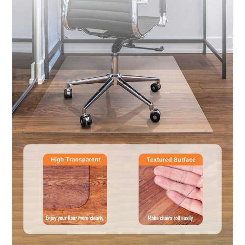 Tapis de chaise de bureau 36 x 48 po, protecteur de plancher en PVC translucide avec antidérapant pour planchers durs