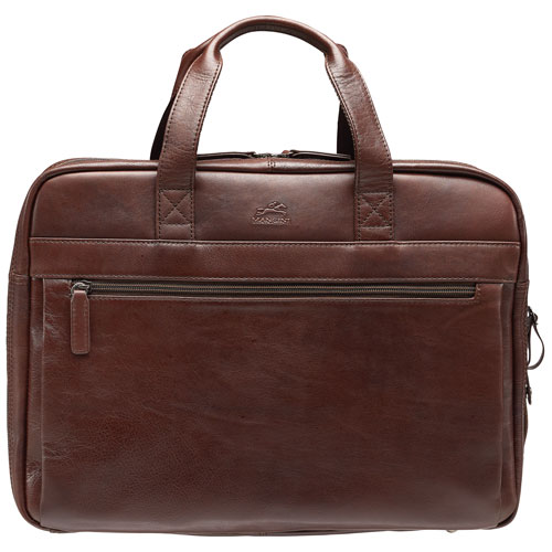 Mancini Beverly Hills Double Compartment Leather 15.6" Laptop Briefcase - Brown