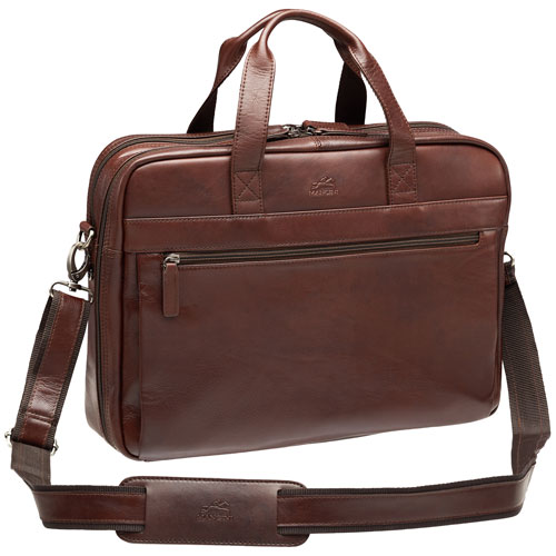 Mancini Beverly Hills Double Compartment Leather 15.6" Laptop Briefcase - Brown